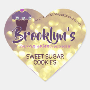 Luxe Glamor Paars Gold Glitter Cupcake Baking Hart Sticker