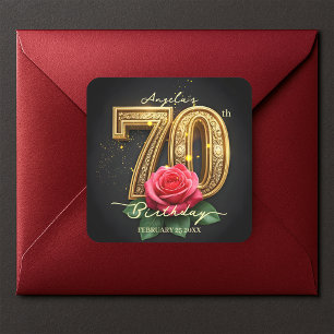 Luxe Glamoureuze Roze Gouden Filigraan 70e Verjaar Vierkante Sticker