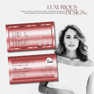 Luxe Glanzend Rood met Diamanten en Logo Glamour Visitekaartje