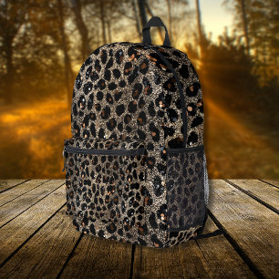 Luxe Glitter Bruin Zwart Goud Luipaard Patroon Bedrukte Rugzak