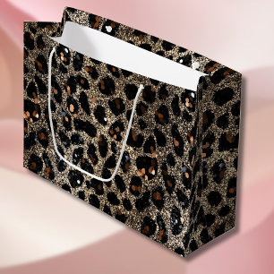 Luxe Glitter Bruin Zwart Goud Luipaard Patroon Groot Cadeauzakje