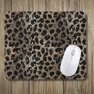 Luxe Glitter Bruin Zwart Goud Luipaard Patroon Muismat