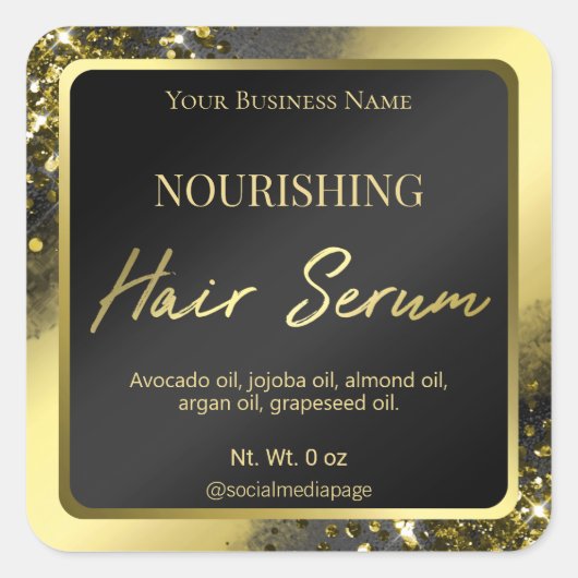 Luxe glitter en Folie gouden haar serum labels (Voorkant)