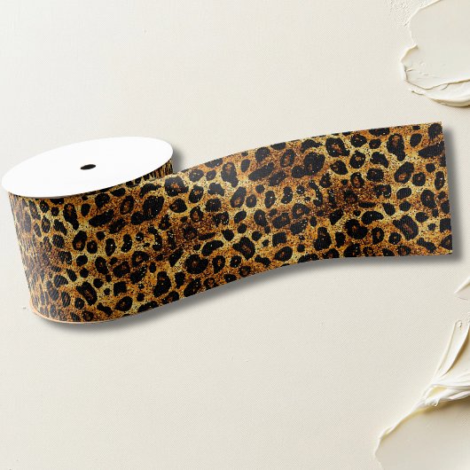 Luxe Glitter Goud Bruin Roest Luipaard Patroon Grosgrain Lint