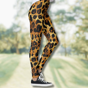 Luxe Glitter Goud Bruin Roest Luipaard Patroon Leggings
