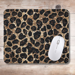 Luxe Glitter Goud Bruin Zwart Luipaard Patroon Muismat