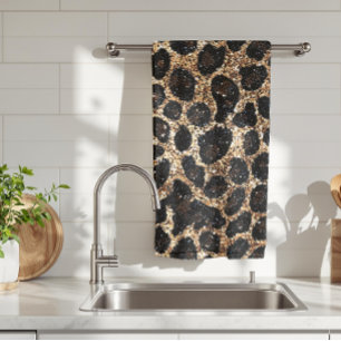 Luxe Glitter Goud Bruin Zwart Luipaard Patroon Theedoek