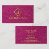 Luxe Glitter Pink Gold Monogram Visitekaartje (Voorkant / Achterkant)
