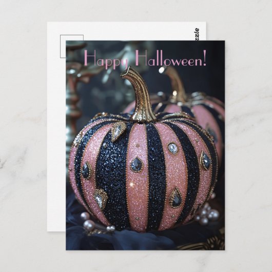 Luxe Glitter Pompoenen Halloween Wenskaart Briefkaart (Voorkant / Achterkant)