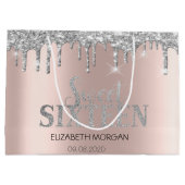 Luxe Glitter Silver Drips Roos Gold Sweet 16 Groot Cadeauzakje (Achterkant)