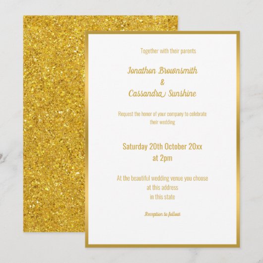 LUXE GLITTER TRIMMED WEDDING INVITATION KAART (Voorkant / Achterkant)