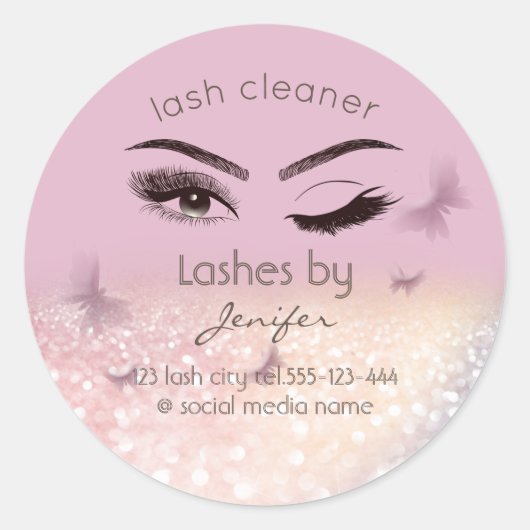 Luxe glittery wink lash-uitbreidingsschoner ronde sticker (Voorkant)