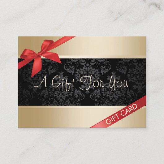 Luxe Gold Background Red Ribbon Cadeaubon Kortingskaartje (Voorkant)