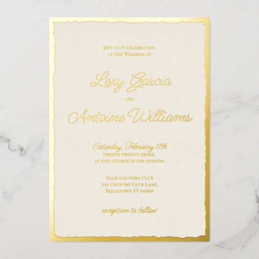 Luxe Gold Bold Edge Ecru bruiloft uitnodiging (Voorkant)