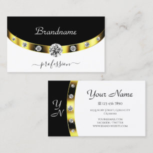 Luxe Gold Border Black en White Initialen Visitekaartje