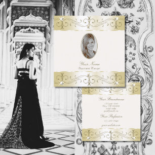 Luxe Gold Cream  Ornamenten met foto's Vierkante Visitekaartje