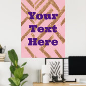 Luxe Gold Custom Text Zigzag Pink AI Art Poster (Bureau à domicile)