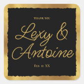 Luxe Gold Edge Black Wedding Bedankt Vierkante Sticker (Voorkant)