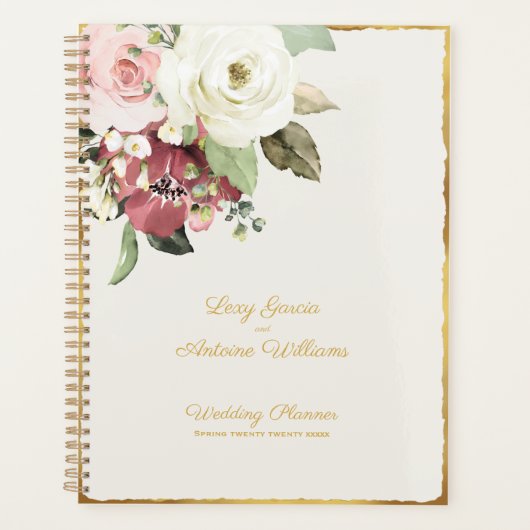 Luxe Gold Edge Mauve Pink White Waterverf Florals Planner (Voorkant)
