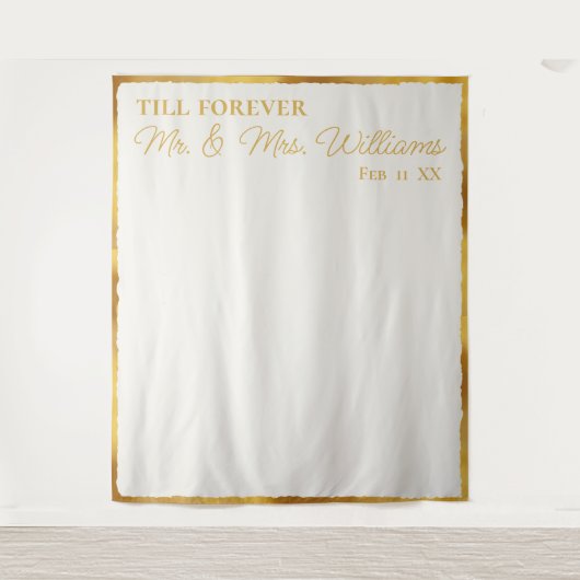 Luxe Gold Edge of White Mr Mrs Wedding Backdrop Wandkleed (Voorkant)