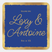 Luxe Gold Edge Royal Blue Wedding Dank u Vierkante Sticker (Voorkant)