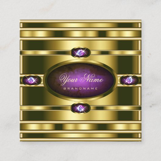 Luxe Gold-effect met donkerPaarse marmerpatroon Vierkante Visitekaartje (Voorkant)