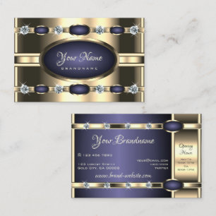 Luxe Gold- en blauwe kleuren met Faux Diamonds Visitekaartje