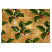 Luxe Gold Foil, Green Holly, Red Berries Groot Cadeauzakje (Voorkant)