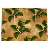 Luxe Gold Foil, Green Holly, Red Berries Groot Cadeauzakje (Achterkant)