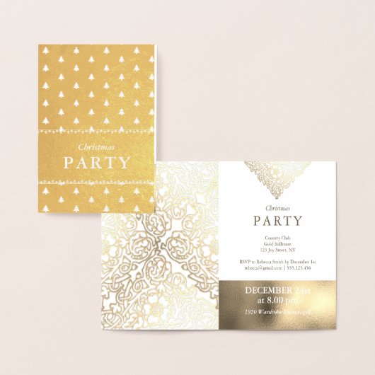 Luxe Gold Foil White Christmas Party Invitations (Affichage)