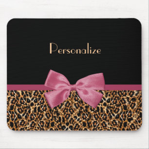 Luxe Gold Fur Leopard Print Mauve Bow met naam Muismat