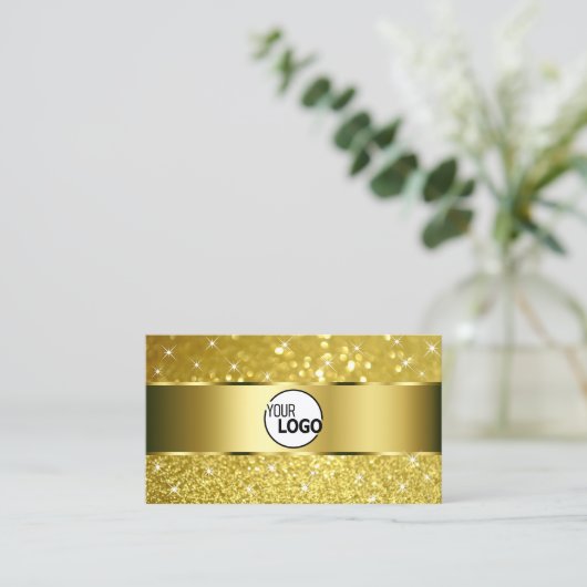 Luxe Gold Glitter Golden Sparkle Stars toevoegen L Visitekaartje (Staand voorkant)