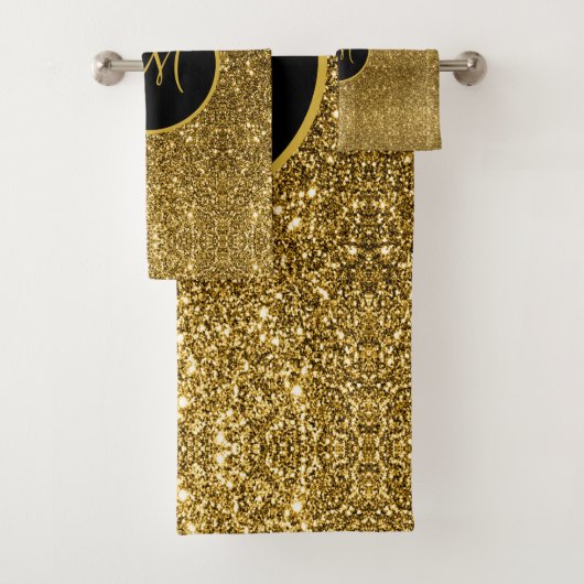 Luxe Gold Glitter Sparkle Custom Monogramed  Bad Handdoek (Insitu)