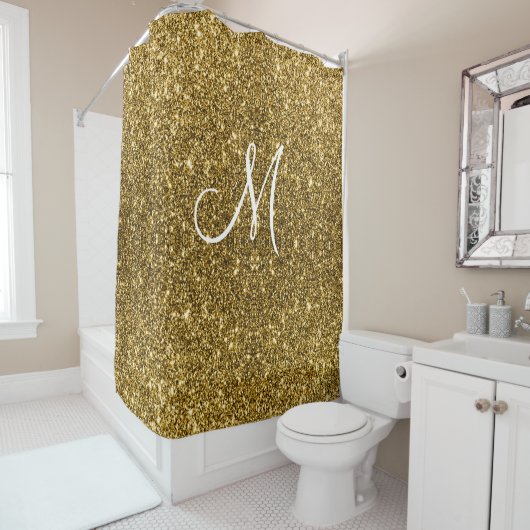 Luxe Gold Glitter Stylish Monogrammed Personalized Douchegordijn (In situ)