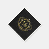 Luxe Gold lijst Monogram Black Damask terug Servet (Hoek)