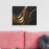 Luxe Gold Line Canvas | Abstracte zwarte gouden mu Afdruk (Insitu (Woonkamer))