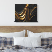 Luxe Gold Line Canvas | Abstracte zwarte gouden mu Afdruk (Insitu (Slaapkamer))