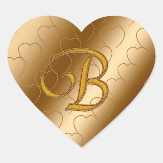Luxe Gold Monogram B Hart Sticker (Voorkant)