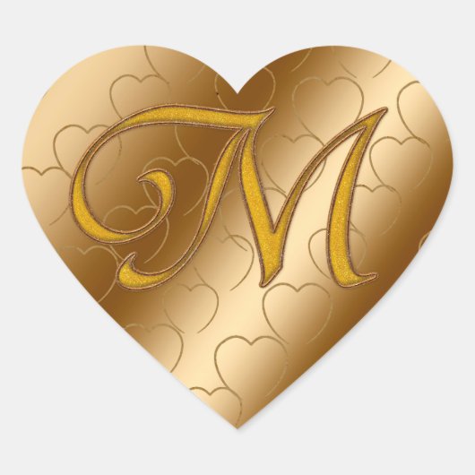 Luxe Gold Monogram M Hart Sticker (Voorkant)