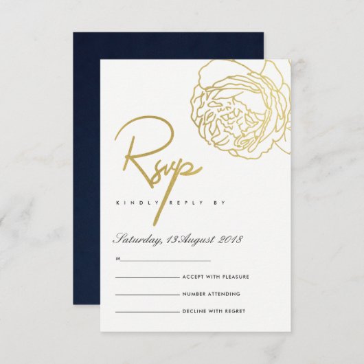 LUXE GOLD NAVY BLANC ÉLÉGANT ROSE FLORAL RSVP (Devant / Derrière)