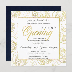 LUXE GOLD NAVY ROOS FLORAL GRAND OPENING CEREMONY KAART
