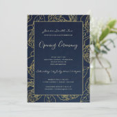 LUXE GOLD NAVY ROOS FLORALE GRAND OPENING CEREMONI KAART (Staand voorkant)