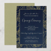 LUXE GOLD NAVY ROOS FLORALE GRAND OPENING CEREMONI KAART (Voorkant / Achterkant)