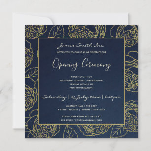 LUXE GOLD NAVY ROSE FLORALE GRAND OPENING CEREMONI KAART