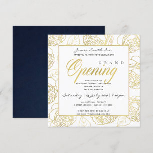 LUXE GOLD NAVY ROSE FLORALE GROOTOPENINGS CEREMONI KAART