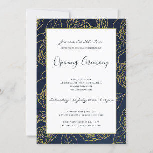 LUXE GOLD NAVY ROSE FLORALE OPENINGSCEREMONIE KAART