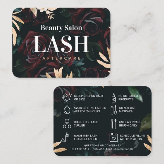 Luxe Gold Roos Lash Aftercare Card Visitekaartje (Voorkant / Achterkant)