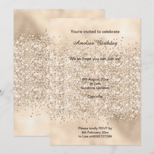 LUXE GOLD SPARKLE PARTY INVITATION MÉTALLIQUE (Devant / Derrière)