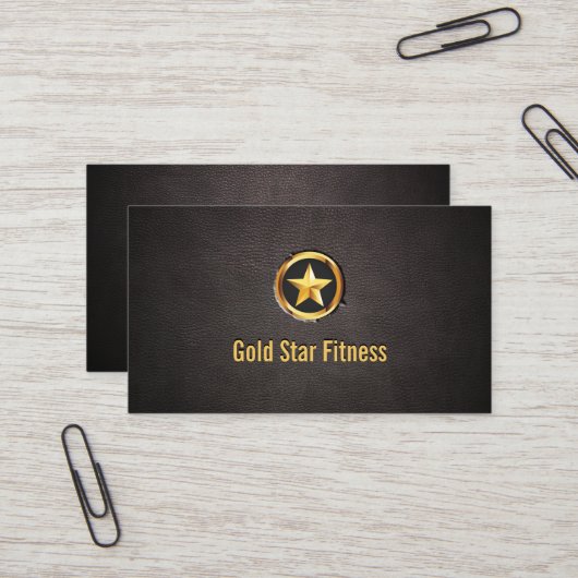 Luxe Gold Star Fitness Carte de visite en cuir (Devant/Arrière en situation)