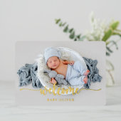 Luxe Gold Welcome Baby Boy Faire-part de naissance (Debout devant)